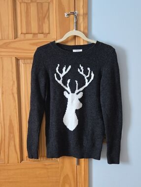Loft XS Cozy Charcoal Deer Sweater - Women's NWOT